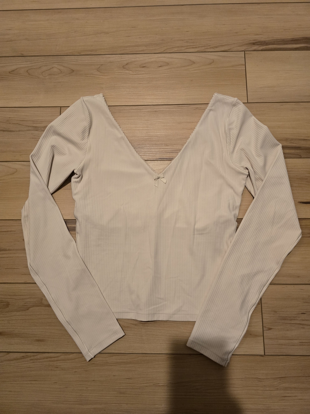 Aerie offline long-sleeve V-Neck ribbed Top - Cream